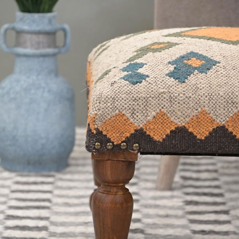 Pouf sgabello kilim quadrato bianco