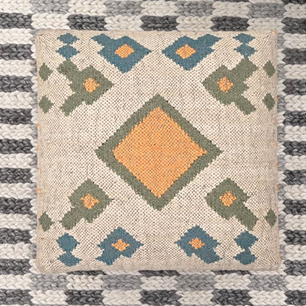 Pouf sgabello kilim quadrato bianco